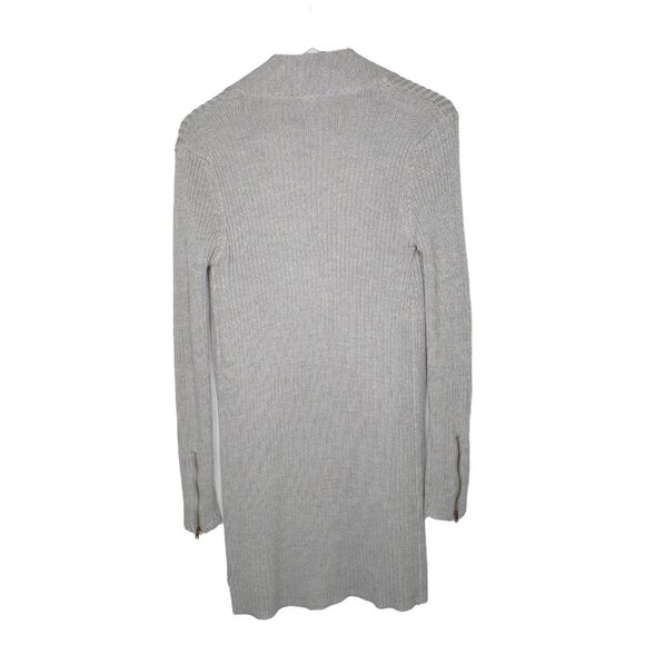 Design Labs Lord & Taylor Knit Long Duster Cardigan Sweater Grey Zipper Sleeve - Picture 3 of 6